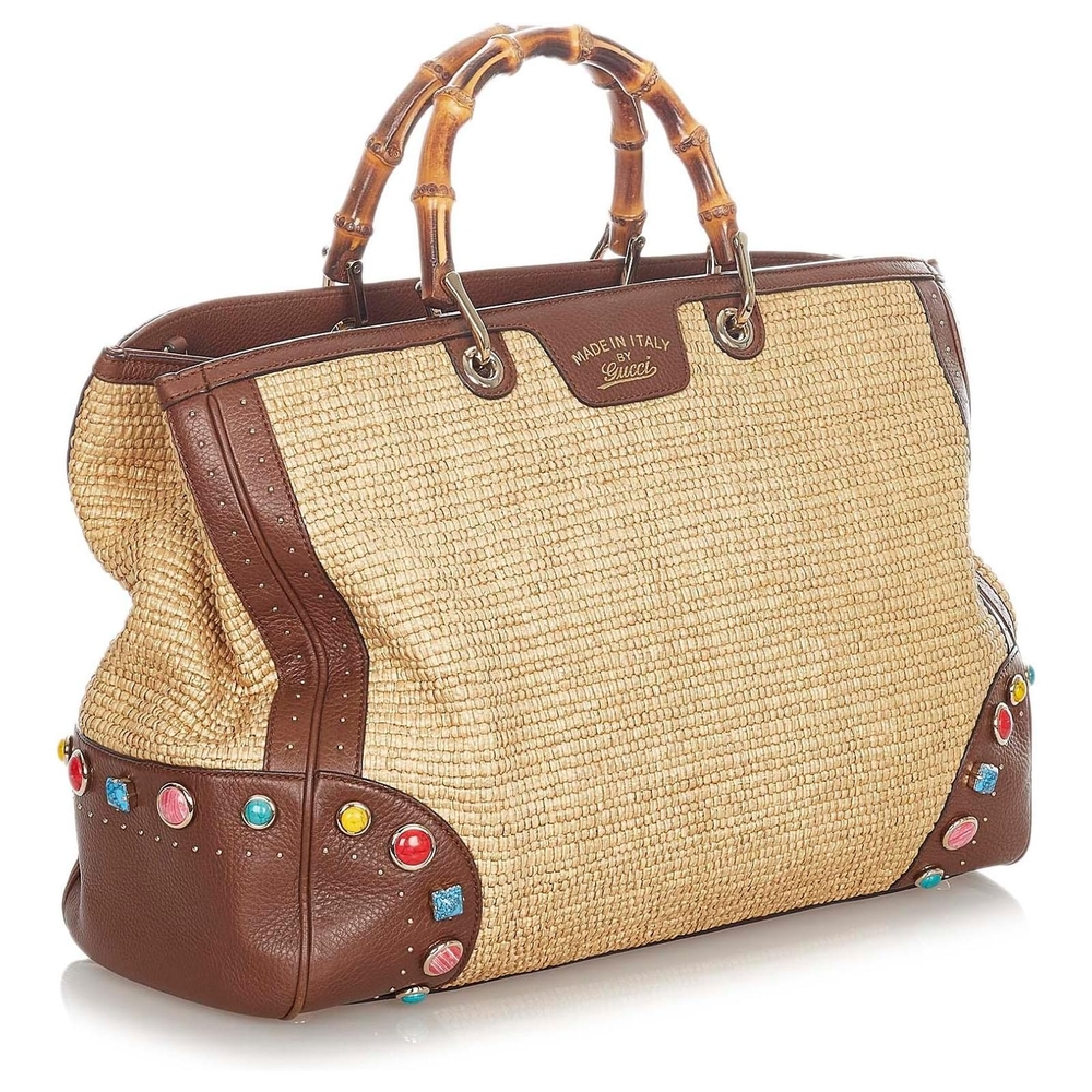 Gucci Brown and Tan Tote with Bamboo Handles